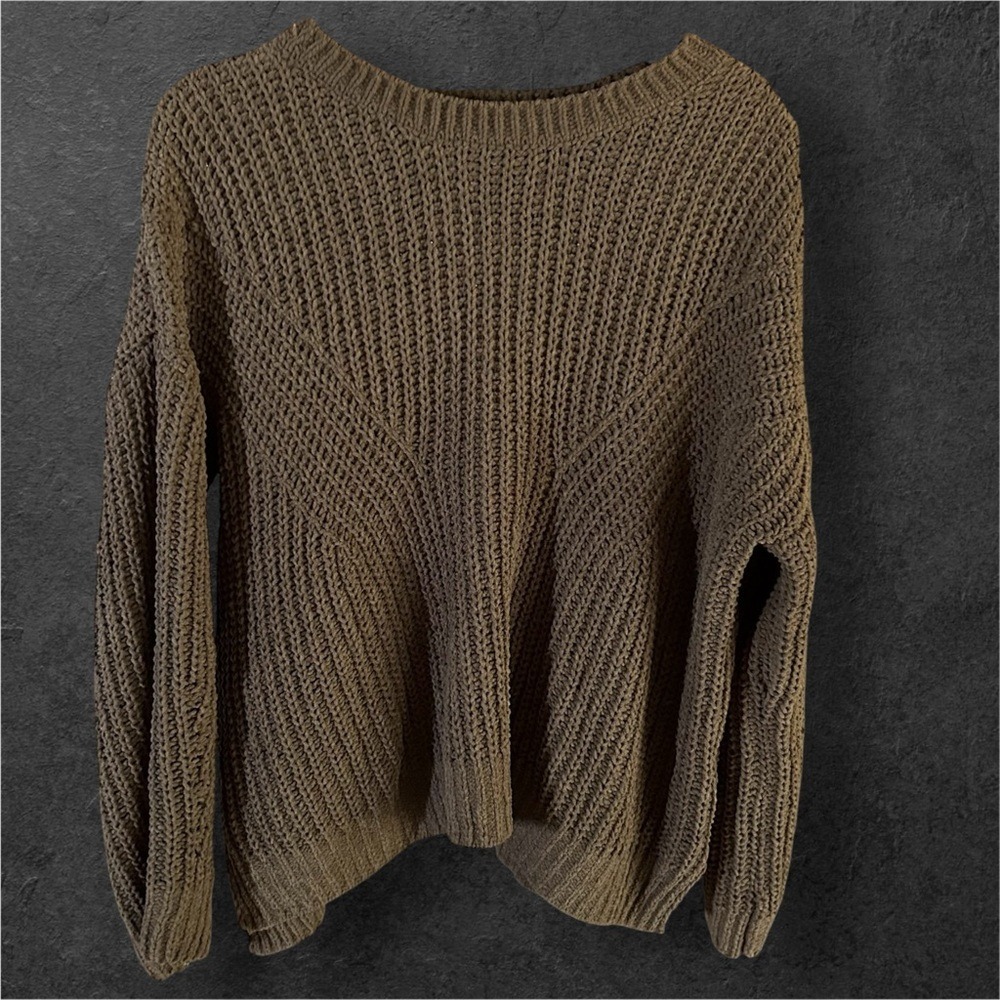 Braided Cable ChenillePullover XXL (Junior Sizing) Green‎ Sweater